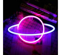 YUNYODA Planet Neon Signs - Letreros de neón con base LED Lámpara de mesa Luces Azul Rosa Luz nocturna - Funciona con batería o USB para decoración de habitación de niños Fiesta de cumpleaños Boda