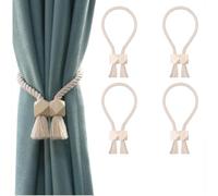 YUNYU 4 unidades de alzapaños premium para cortinas con cuerda de algodón y diseño ajustable, sin agujeros, para decoración de cortinas en el hogar, oficina