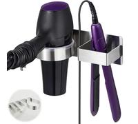 YUNYU Combo de soporte para secador de pelo y alisador de pared, organizador de baño autoadhesivo para secadores de pelo y alisadores, no requiere taladrar, resistente y ahorra espacio