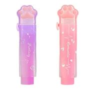 YUNYU Goma de borrar retráctil, diseño de pata de gato en rosa vibrante y morado, juego de 2 para tareas de escritura de niños, suministros escolares divertidos y prácticos