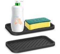 YUNYU Juego de 2 bandejas de silicona resistentes al calor, escurridores de platos gruesos antideslizantes para encimera de cocina, tapete de secado y organizador con rayas antideslizantes (negro)