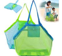 YUNYU Juego de 2 bolsas de juguetes de playa - Bolsa de almacenamiento de juguetes de arena premium con red, bolsa de red plegable duradera para vacaciones familiares, vacaciones al aire libre y playa