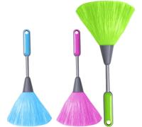 YUNYU Juego de 3 plumeros lavables y reutilizables, mango ergonómico, herramienta de polvo de plástico para uso doméstico y oficina, limpieza multisuperficie (azul, verde, rosa)