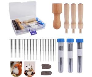 YUNYU Juego de 35 agujas de fieltro, kit de fieltro de aguja de 3 tamaños con asas ergonómicas de madera, herramientas completas de lana para principiantes y profesionales (suministros de arte de