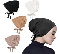 YUNYU Juego de 4 gorros de hiyab para mujer, transpirable, ajustable, musulmana, con cierre de lazo en la espalda, envoltura elástica suave para la cabeza para uso diario, quimioterapia, sueño