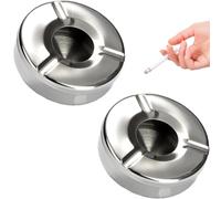 YUNYU Juego de ceniceros a prueba de viento, 2 piezas, acero inoxidable, cenicero exterior con tapa (12 cm), camping, balcón y jardín, inoxidable, lavavajillas
