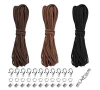 YUNYU Kit de cordón de cuero de 3 colores, cordón de cuero de 30 m con 100 cierres y extremos para pulseras y bisutería (negro, marrón oscuro, marrón medio)