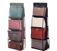 YUNYU Paquete de 2 bolsas de almacenamiento para colgar - Organizador de bolso con 8 compartimentos transparentes y gancho fuerte - para armario/cajones (negro + gris), 35 x 110 cm