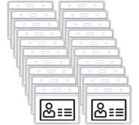 YUNYU Paquete de 25 soportes para tarjetas de PVC, transparentes horizontales con compatibilidad con cordón, protectores de tarjetas de identificación impermeables para eventos, trabajo y