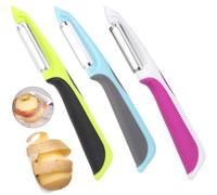 YUNYU Paquete de 3 peladores de patatas de acero inoxidable con mango antideslizante, pelador de zanahorias para verduras y frutas de cocina, verde/morado claro/morado oscuro