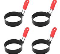 YUNYU Paquete de 4 anillos de huevo de acero inoxidable de 3.9 pulgadas, molde antiadherente para sartén, huevos redondos perfectos, tortitas y tortillas con asas plegables de silicona
