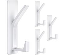 YUNYU Paquete de 4 ganchos de metal autoadhesivos, ganchos de pared resistentes, accesorios de dormitorio sin clavos con diseño de doble gancho para baño, cocina, puerta (blanco)