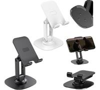 YUNYU Soporte plegable giratorio de 360° para escritorio, soporte para teléfono móvil con base antideslizante resistente, compatibilidad con doble dispositivo, color blanco y negro