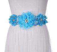 Yunyuebridal Cinturones de maternidad con diamantes de imitación de flores de cristal de boda cinturones de cintura nupcial con perlas, Azul / Patchwork, Talla única