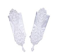 Yunyuebridal Guantes de noche de satén sin dedos para mujer, lentejuelas, perlas, longitud del codo opear guantes de teatro, Blanco, Talla única