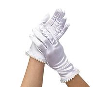 Yunyuebridal Guantes de ópera de los años 20 para mujer, con perlas alrededor de la muñeca, elásticos, para adultos, para boda, novia, cortos, de satén, Blanco, Talla única