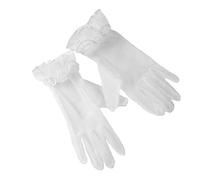 Yunyuebridal Guantes de tul de verano para mujer, plisados, con volantes y dedos completos, longitud de la muñeca, ópera, Blanco, Talla única