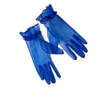 Yunyuebridal Guantes de tul de verano para mujer, plisados, con volantes y dedos completos, longitud de la muñeca, ópera, Azul Real, Talla única