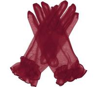 Yunyuebridal Guantes de tul de verano plisados con volantes y dedos completos, longitud de la muñeca, para fiesta de ópera - rojo - Talla única