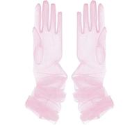 Yunyuebridal Guantes de tul transparente para mujer, guantes largos de codo para boda, fiesta, fotografía, Rosado, talla única