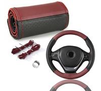 YUNZHISHIYE Funda para Volante De Coche,De Cuero Suave, Antideslizante Y Transpirable,con Diseño De Costuras A La Vista,Apta para Volantes De 37 A 39 Cm De Diámetro (Black Patchwork Borgoña)