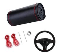 YUNZHISHIYE Funda para Volante De Coche,De Cuero Suave, Antideslizante Y Transpirable,con Diseño De Costuras A La Vista,Apta para Volantes De 37 A 39 Cm De Diámetro(Línea roja Negra Brillante)