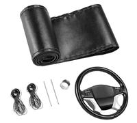 YUNZHISHIYE Funda para Volante De Coche,De Cuero Suave, Antideslizante Y Transpirable,con Diseño De Costuras A La Vista,Apta para Volantes De 37 A 39 Cm De Diámetro (Línea Negra Brillante)