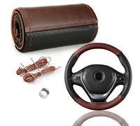 YUNZHISHIYE Funda para Volante De Coche,De Cuero Suave, Antideslizante Y Transpirable,con Diseño De Costuras A La Vista,Apta para Volantes De 37 A 39 Cm De Diámetro (Negro con Curry)