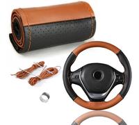 YUNZHISHIYE Funda para Volante De Coche,De Cuero Suave, Antideslizante Y Transpirable,con Diseño De Costuras A La Vista,Apta para Volantes De 37 A 39 Cm De Diámetro (Negro con Marrón)
