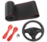 YUNZHISHIYE Funda ParaVolante De Coche,De Cuero Suave,Antideslizante Y Transpirable,con Diseño De Costuras A La Vista,Apta para Volantes De 37A39Cm De Diámetro (Línea roja Negra en el AgujeroMedio)