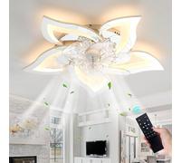 YUNZI 69CM Cromo Ventilador De Techo Con Luz Forma Flor Blanca Com Mando A Distancia Ventilador Techo Silencioso Reversible DC Motor 6 Velocidades Para Dormitorio Salón Plafon Led Ventilador-Silver