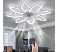 YUNZI Mute Ventilador de Techo con luz con Mando a Distancia, LED Regulable Lámpara de Techo Moderno Ventilador de Techo Iluminación para Salón Dormitorio, Ajustable 6 velocidades, Blanco 90CM