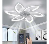 YUNZI Mute Ventilador de Techo con luz con Mando a Distancia, LED Regulable Lámpara de Techo Moderno Ventilador de Techo Iluminación para Salón Dormitorio, Ajustable 6 velocidades, Blanco 78CM