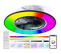 YUNZI RGB Lampara Ventilador Techo con Luz Silencioso Mando A Distancia Plafon LED Ventilador De Techo Iluminación Luces LED Regulable Altavoz Bluetooth Música Habitacion Colores & DC Reversible