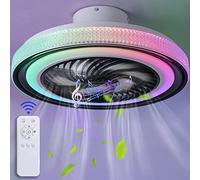 YUNZI Silencioso Lampara Ventilador Techo LED RGB Regulable Ventilador Techo con Luz Y Mando A Distancia ＆ Bluetooth Musica Altavoz Plafon Led Ventilador para Dormitorio Salon La Fiesta-A