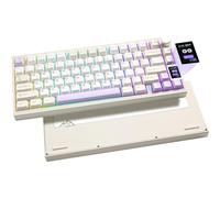 YUNZII AL80 Teclado Mecánico Inalámbrico,Full Aluminio CNC,Smart LCD Display,Hot Swappable Gasket Mount 75% Layout with Knob,BT/2.4G/USB-C, QMK/Via Soporte for Win/Mac (Beige, Zero Linear)