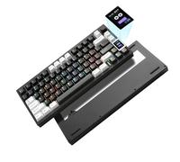 YUNZII AL80 Teclado Mecánico Inalámbrico,Full Aluminio CNC,Smart LCD Display,Hot Swappable Gasket Mount 75% Layout with Knob,BT/2.4G/USB-C, QMK/Via Soporte for Win/Mac (Black, Zero Linear)