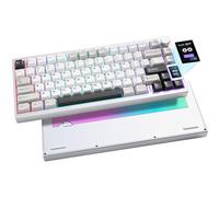 YUNZII AL80 Teclado Mecánico Inalámbrico,Full Aluminio CNC,Smart LCD Display,Hot Swappable Gasket Mount 75% Layout with Knob,BT/2.4G/USB-C, QMK/Via Soporte for Win/Mac (Silver, Cocoa Cream v2)