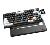 YUNZII AL80 Teclado Mecánico Inalámbrico,Full Aluminio CNC,Smart LCD Display,Hot Swappable Gasket Mount 75% Layout with Knob,BT/2.4G/USB-C, QMK/Via Soporte for Win/Mac (Black, Cocoa Cream v2)