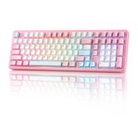YUNZII AL98 Teclado Mecánico Gaming Inalámbrico, Teclado Gamer Aluminio, BT/2.4Ghz/USB-C, Retroiluminación RGB, QMK/Via Programable, Hot-Swap, Teclas PBT para Win/Mac (Rosa, Milk V2 Linear)