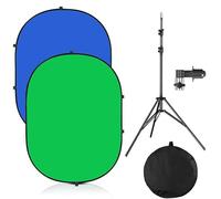 YUOCU Telón de fondo de pantalla verde Chromakey de 1,5 x 2 m con soporte de 2,4 m, panel de fondo plegable reversible 2 en 1 para estudio de fotografía, transmisión en vivo, grabación de video,