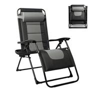 YUODIJIO Silla Gravedad Cero con Portavasos y Reposacabezas, Respaldo Ligero y Ajustable, Tumbonas Plegables hasta 150kg, Sillas Tumbonas para Patio Garden Beach Camping (Gris)