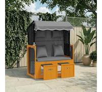 YUOGHRTFE Silla de playa de madera maciza negra con cojín, techo plegable de poliratán, taburete extensible, respaldo ajustable en 3 posiciones, tumbona para playa y jardín