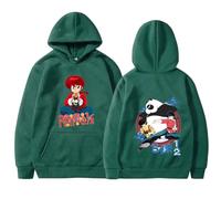 Yuogkk Sudadera con Capucha Ranma 1/2 Cartoon Pattern, Retro Impreso Pullover Moda Sudadera Suelta Manga Larga Vintage Crew Neck Top Algodón Bicotton Sudadera-Green||L