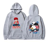 Yuogkk Sudadera con Capucha Ranma 1/2 Cartoon Pattern, Retro Impreso Pullover Moda Sudadera Suelta Manga Larga Vintage Crew Neck Top Algodón Bicotton Sudadera-Grey||L