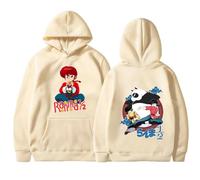 Yuogkk Sudadera con Capucha Ranma 1/2 Cartoon Pattern, Retro Impreso Pullover Moda Sudadera Suelta Manga Larga Vintage Crew Neck Top Algodón Bicotton Sudadera-Khaki||XL