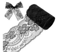 Yuomeaz Cinta de encaje negra de 4,5 m, 8 cm de ancho, cinta de encaje para coser, tela floral vintage bordada para ropa, boda, vestido, artesanía, envoltura de regalos, ramo de flores