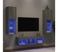 YUOTYRKTEJRSG Madera contrachapada LED RGB empotrable Gris 30 5x30x120 cm | Muebles TV pared con LED 5 pzas madera ingeniería gris Sonoma soporte flotante multimedia estante almacenaje sala hogar