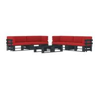 YUOTYRKTEJRSG Pino impregnada Exterior palets Negro 60x60x25 cm | Muebles de palés 6 pzas y cojines madera pino impregnada negro para jardín terraza exterior