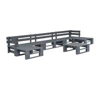 YUOTYRKTEJRSG Pino Macizo Exterior palets 6 Piezas Gris 330x126x55 cm | Set de muebles de palets para jardín 6 piezas madera gris maciza resistente a la intemperie para patio terraza balcón